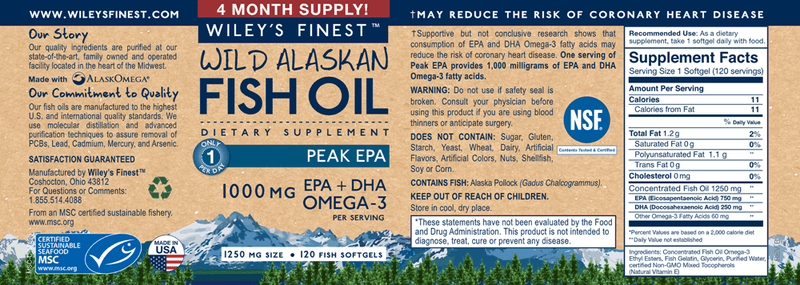 Wild Alaskan Peak EPA 120ct (Wiley's Finest) Label