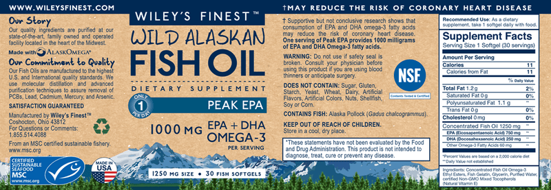 Wild Alaskan Peak EPA 30ct (Wiley's Finest) Label