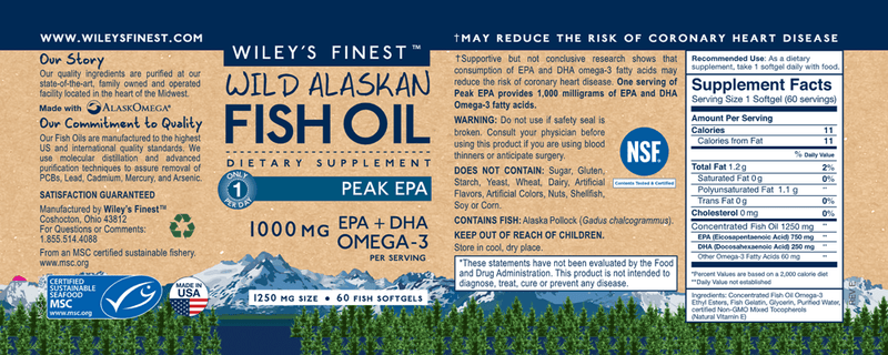 Wild Alaskan Peak EPA 60ct (Wiley's Finest) Label