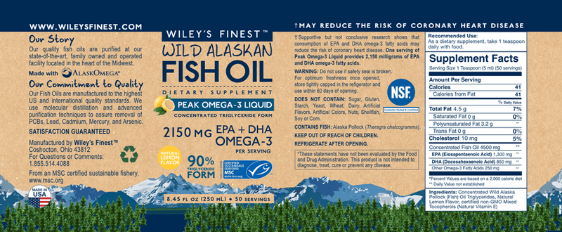 Wild Alaskan Peak Fish Oil 8.45oz (Wiley's Finest) Label