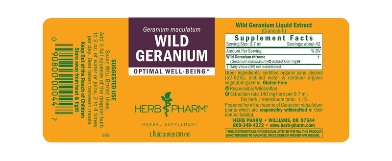 Wild Geranium label Herb Pharm