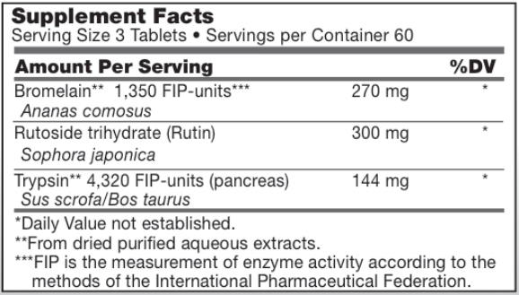 Wobenzym PS Revised 180's (Douglas Labs) supplement facts