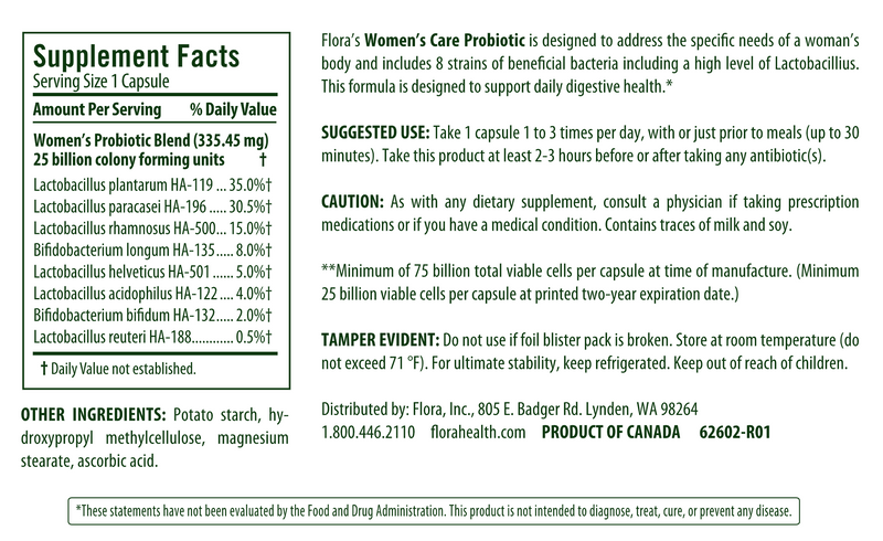 Women's Care Probiotic (Flora) Label