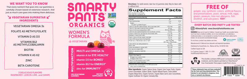Women's Formula Organic Multi (SmartyPants Vitamins) Label