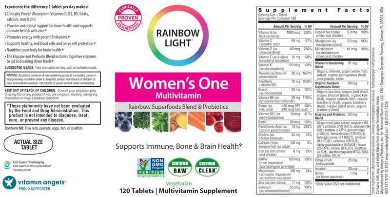Women's One Multivitamin (Rainbow Light Nutrition) Label