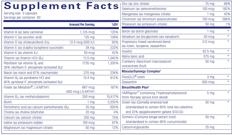 Women's Nutrients 180 caps (Pure Encapsulations) supplement facts