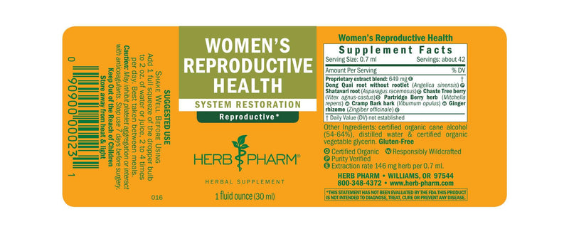 Women's Reproductive Health label | Herb Pharm