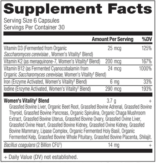 Women's Vitality (Ancient Nutrition) Supplement Facts