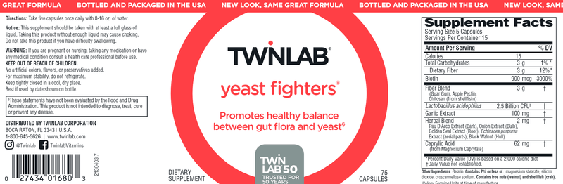 Yeast Fighters Caps Twinlab Label