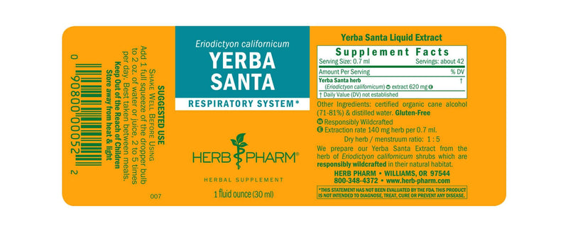 Yerba Santa label Herb Pharm