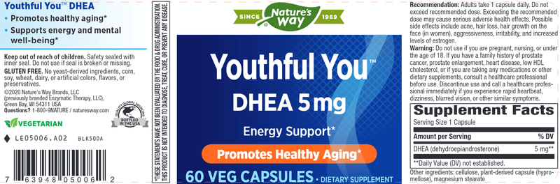 Youthful You* DHEA 5 mg (Nature's Way) Label