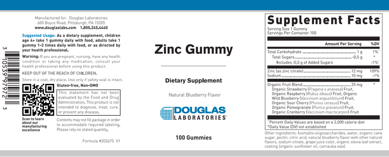 ZINC GUMMY Douglas Labs Label