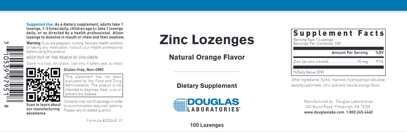 ZINC LOZENGES Douglas Labs label