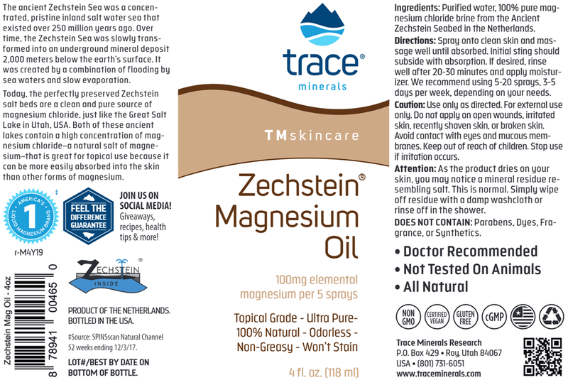 Zechstein Magnesium Oil 4oz Trace Minerals Research label