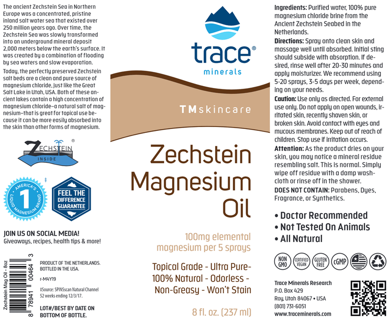 Zechstein Magnesium Oil 8oz Trace Minerals Research label