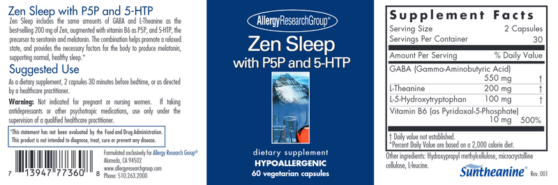 Zen Sleep (Allergy Research Group) label