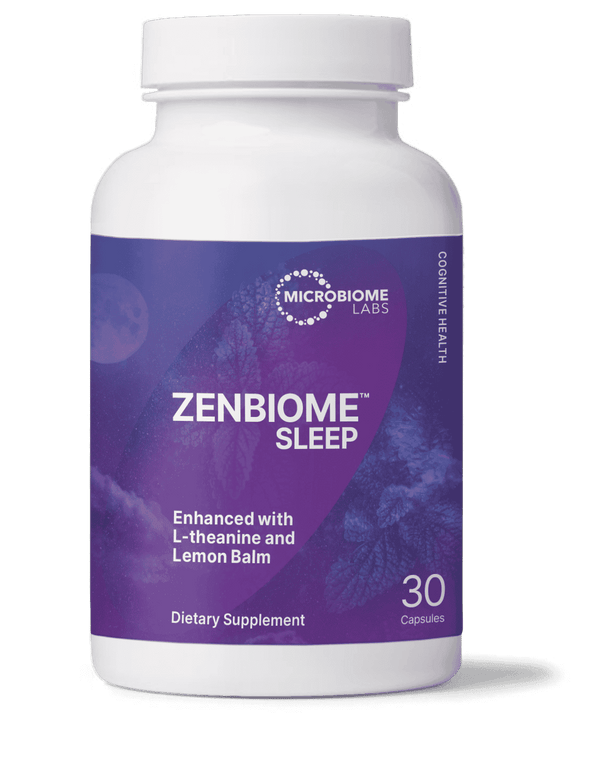 zenbiome sleep microbiome labs | b longum | bifidobacterium longum 1714 |  l-theanine | lemon balm | psychobiotics | mood probiotics
