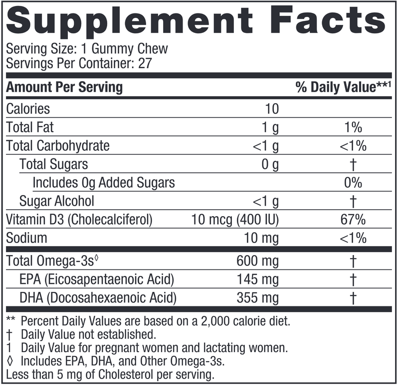Zero Sugar Prenatal DHA Gummy (Nordic Naturals) Supplement Facts