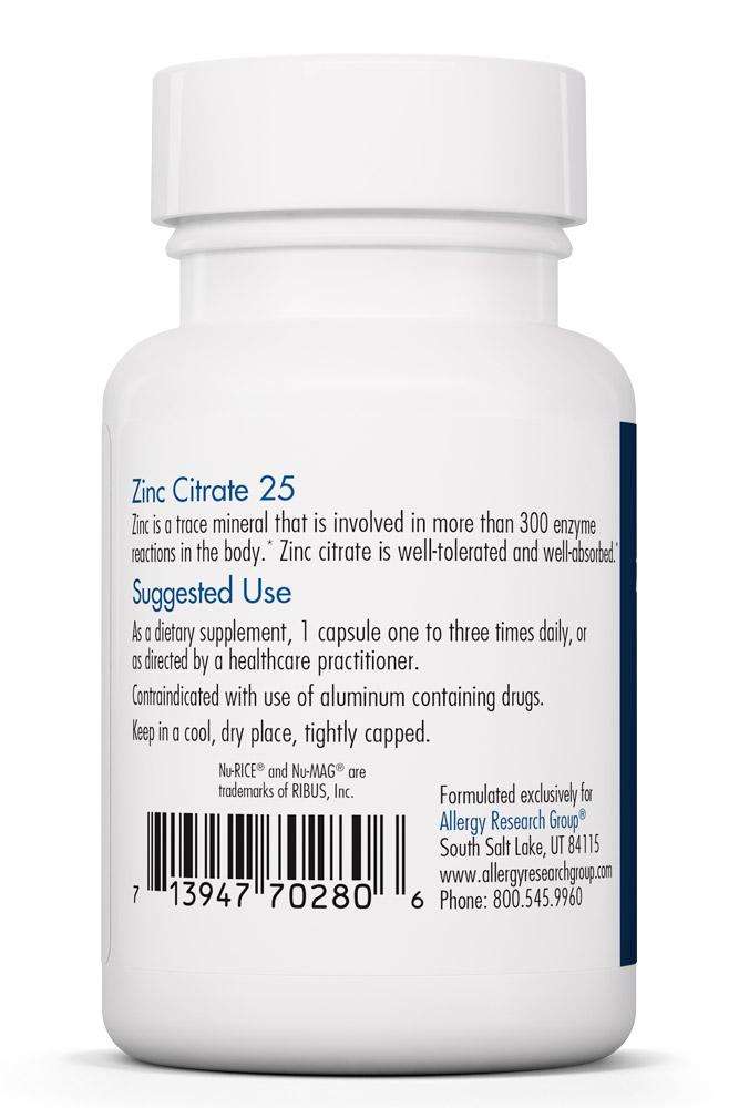 Buy Zinc Citrate 25 Mg Allergy Research Group