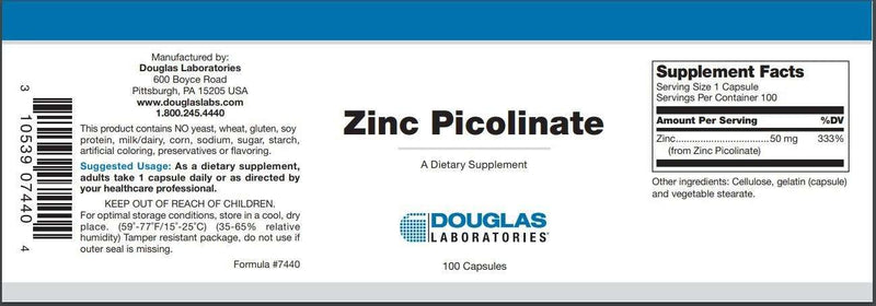 Zinc Picolinate Complex Douglas Labs Label