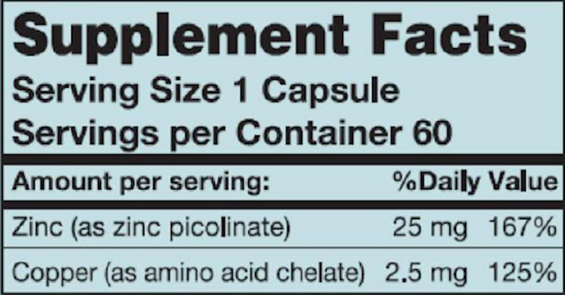 Zinc Picolinate Plus 25mg (Karuna Responsible Nutrition) Supplement Facts