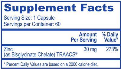 Zinc 30 mg (Metabolic Code) Supplement Facts