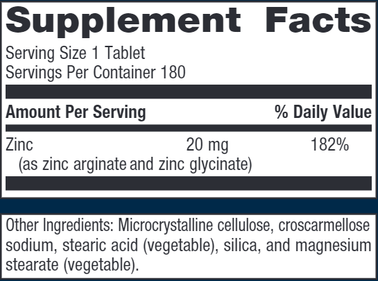 Zinc A.G. (Metagenics) 180ct Supplement Facts