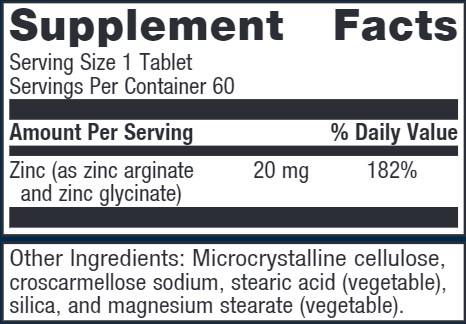Zinc A.G. (Metagenics) 60ct Supplement Facts