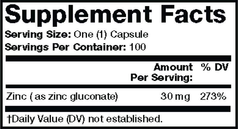 Zinc Capsules 30 mg Olympian Labs Supplement Facts