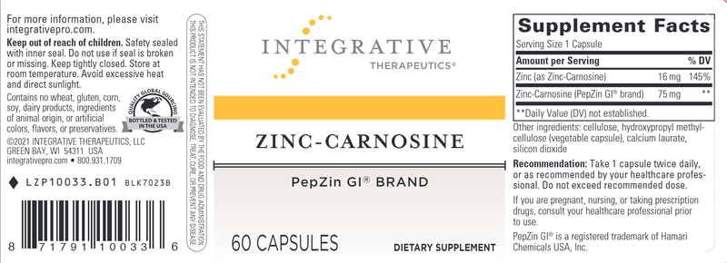 Zinc Carnosine (Integrative Therapeutics) Label
