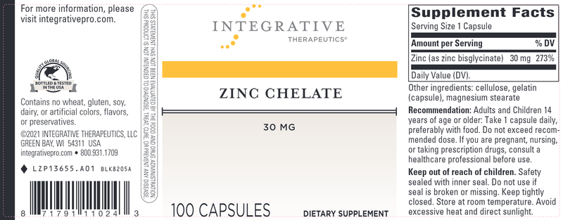 Zinc Chelate (Integrative Therapeutics) Label