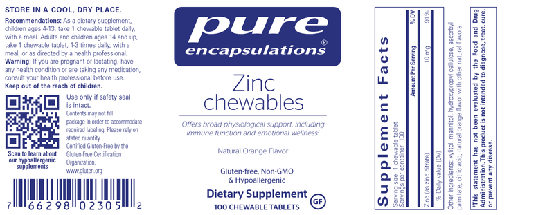 Zinc Chewables (Pure Encapsulations) label