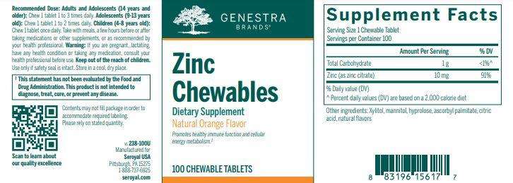 Zinc Chewables Genestra Label