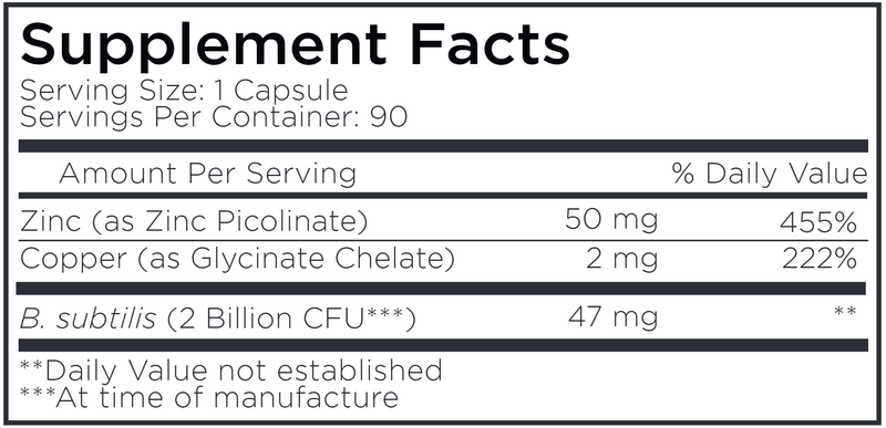 zinc copper + probiotics amen supplement facts