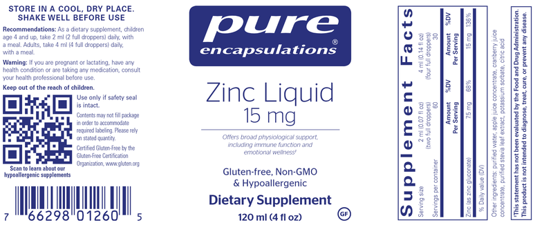 Zinc Liquid (Pure Encapsulations) label