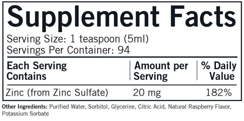 Zinc Liquid (Kirkman Labs) Supplement Facts