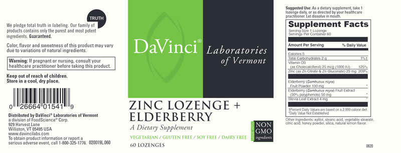 Zinc Lozenge Elderberry DaVinci Labs Label
