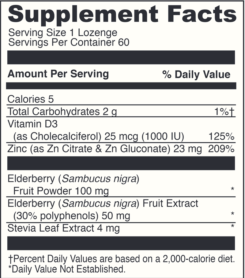 Zinc Lozenge Elderberry DaVinci Labs Supplement Facts