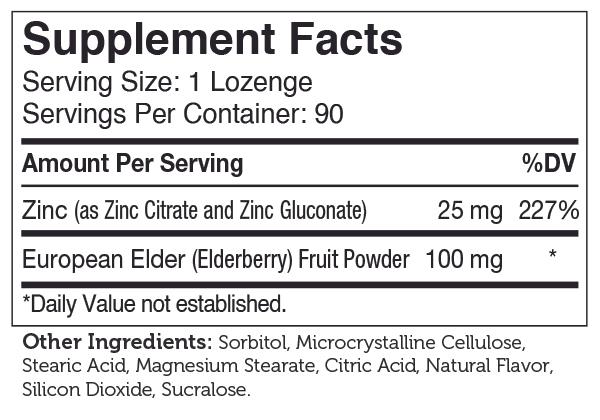 Zinc + Elderberry Lozenges (Advanced Nutrition by Zahler) Supplement Facts