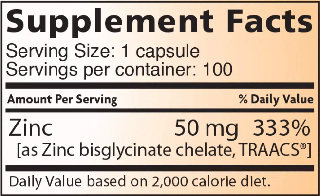 Zinc (Lidtke) supplement facts