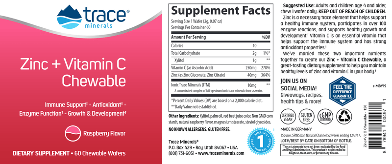 Zinc + Vitamin C Chews Trace Minerals Research label