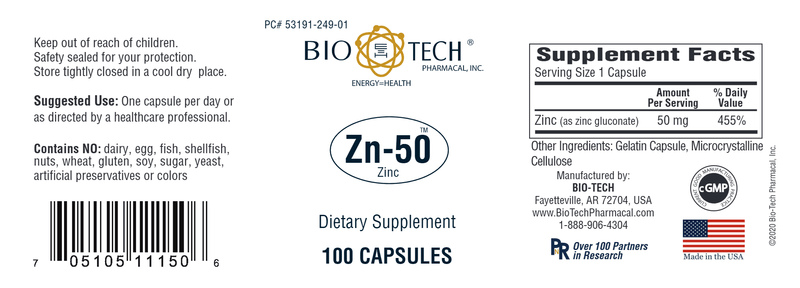 zn-50 zinc gluconate bio-tech pharmacal label