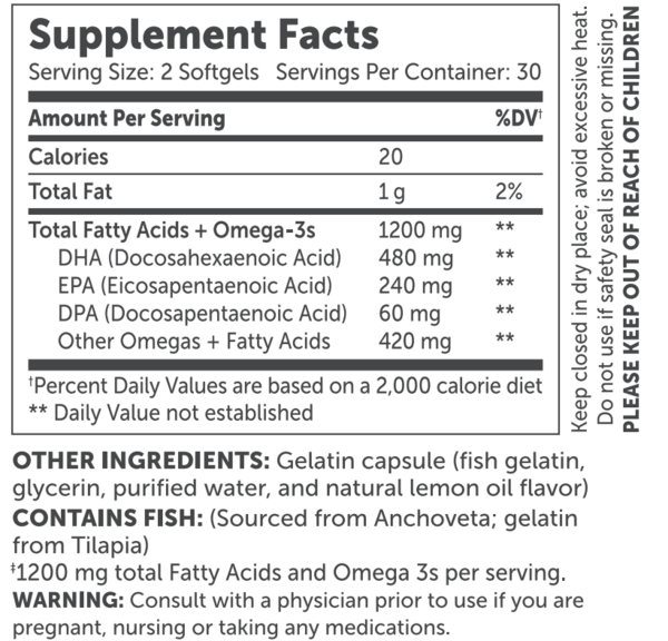 Aqua Biome Fish Oil Classic Strength Enzymedica Supplement Facts