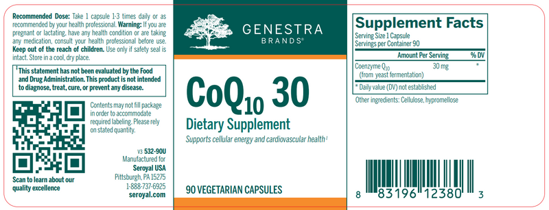 CoQ10 30 90 Caps Genestra label