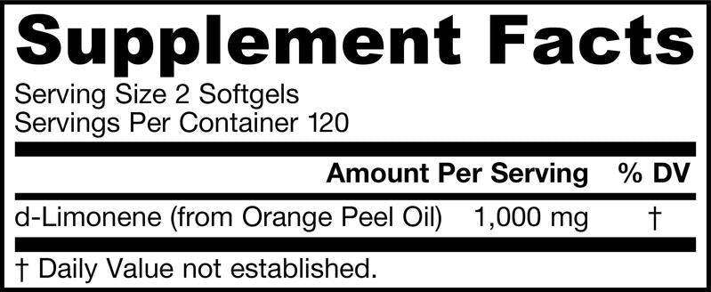 d-Limonene Nat Orange Peel 240ct Jarrow Formulas supplement facts