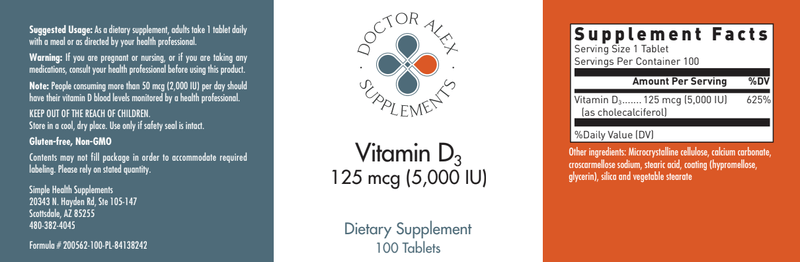 BACKORDER ONLY - Vitamin D3 5000IU (Doctor Alex Supplements)