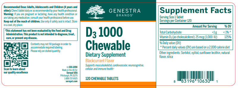 Vitamin D3 1000 Chewable Genestra Label