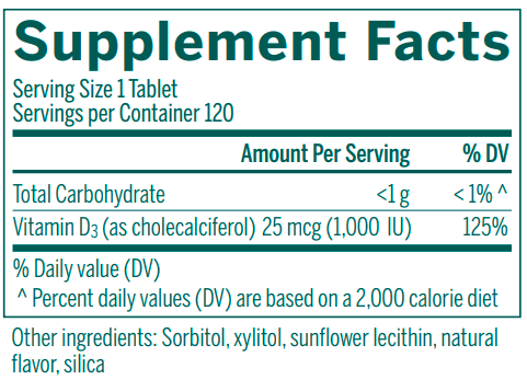 Vitamin D3 1000 Chewable Genestra Supplement Facts