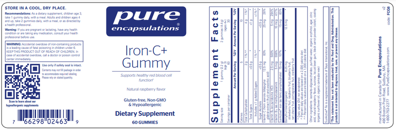 Iron C+ Gummy (Pure Encapsulations) label