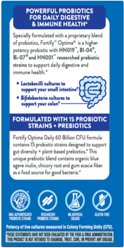 Fortify Optima Daily Probiotic 60 Billion 30 veg capsules [REFRIGERATED] (Nature's Way) label